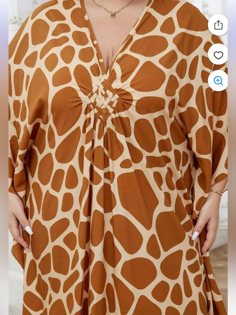 Women’s Giraffe Print Swim Coverup Kaftan Brown/Cream Neutral One Size Resort